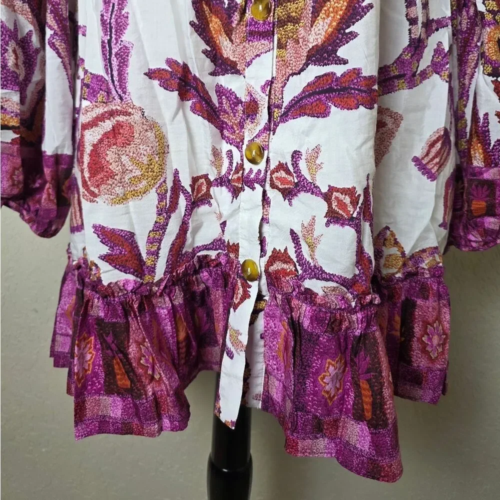 Farm Rio Sunset Tapestry Long Sleeve Shirt Dress Size L - Picture 7 of 13